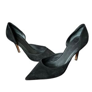 Celine Paris Italian Black Leather Suede Leather Designer Pumps Heels 38 US 8